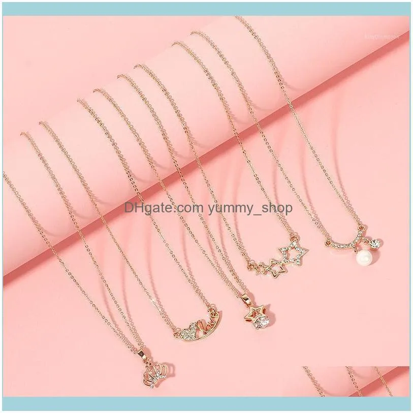 Elegant Flower Crown Heart Pendant Necklace Female Rose Gold Chain Water Drop Crystal Necklaces For Women Choker Summer Jewelry1