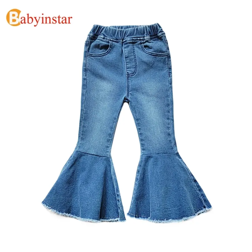 Babyinstar Dżinsy Dżinsy Moda Dziewczynka Dżinsowe Spodnie Toddler Boot Cut Spodnie Dzieci Odzież Dla 2 7 lat 211102