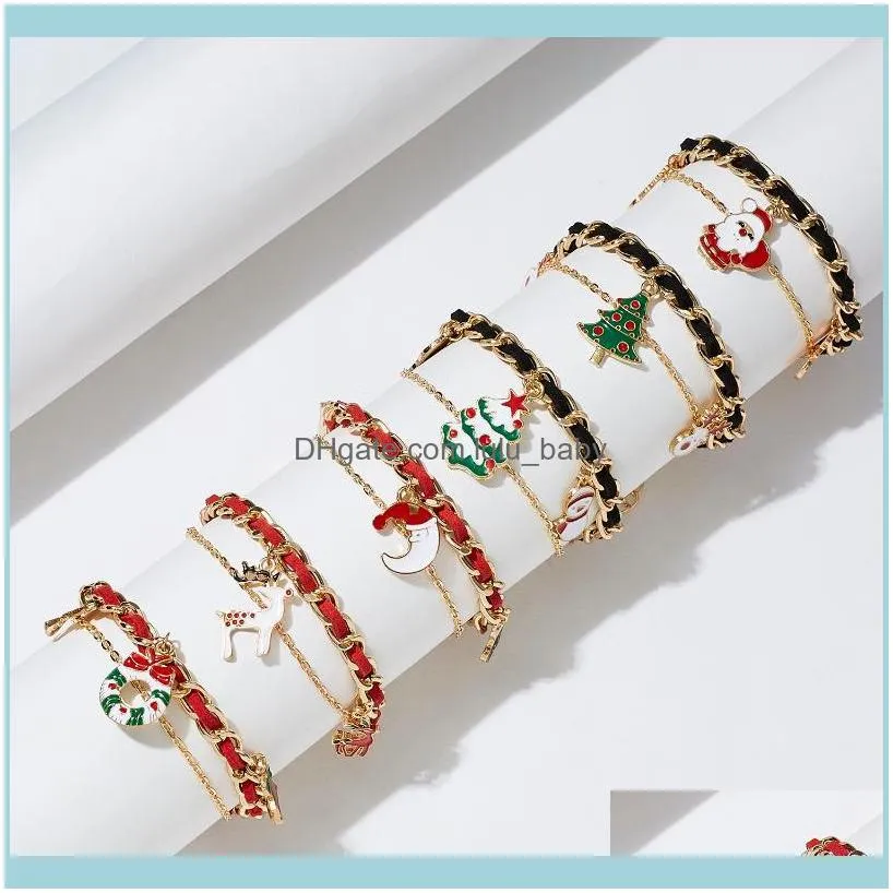 Link, Chain Rinhoo Christmas Bracelet Santa Claus Moon Snowman Bell Elk Tree Black Red Rope Charm Jewelry Gift For Women1