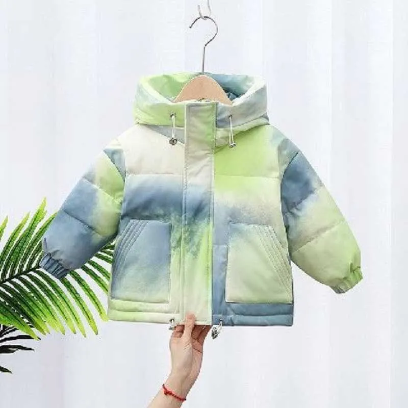 Baby Tie Dye Down Jacket Boy Girl White Duck Down Jacket Hooded Windbreaker Vinter Barn Tjock Varm Coat Baby Kläder 2-10Y H0909