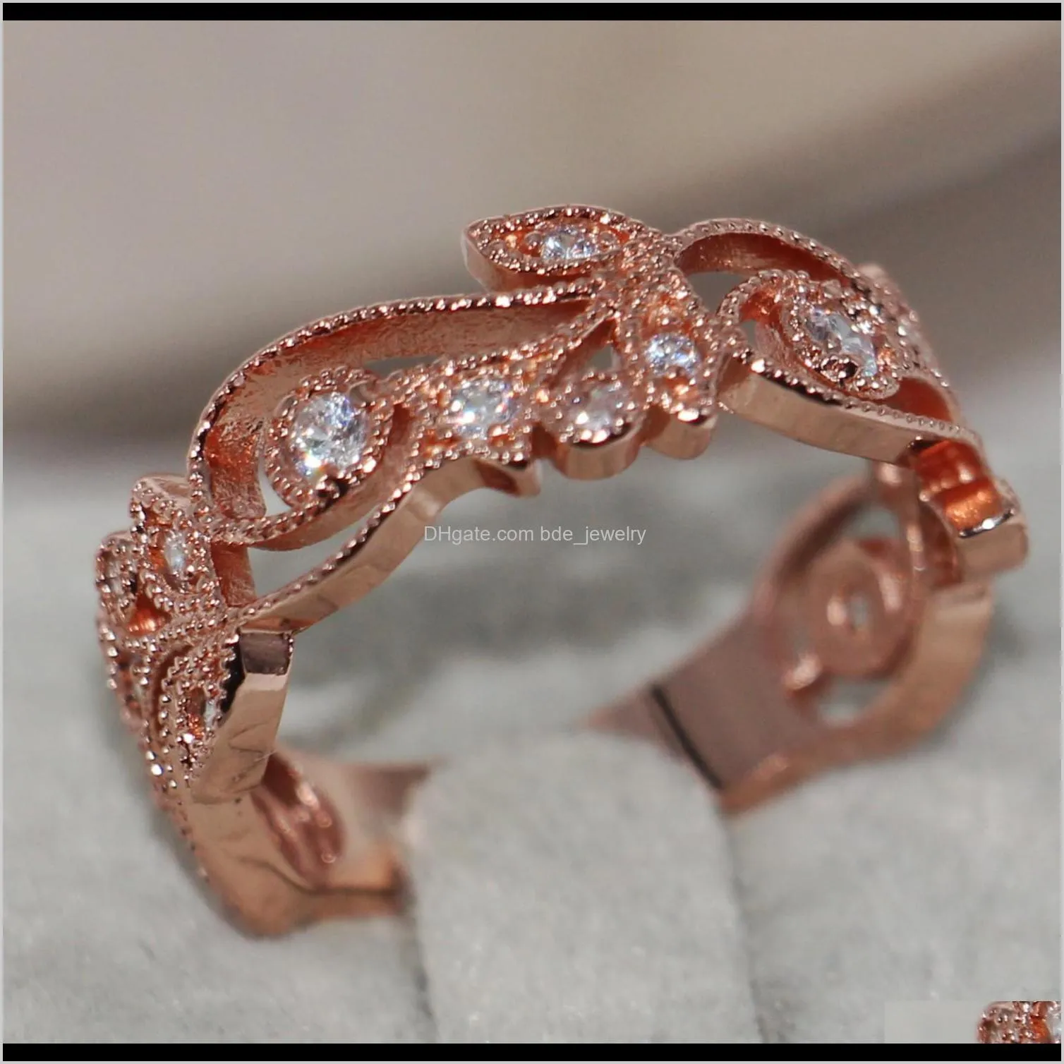 size 5-10 luxury jewelry 925 sterling silver rose gold plated white sapphire cz diamond gemstones women wedding engagement flower ring