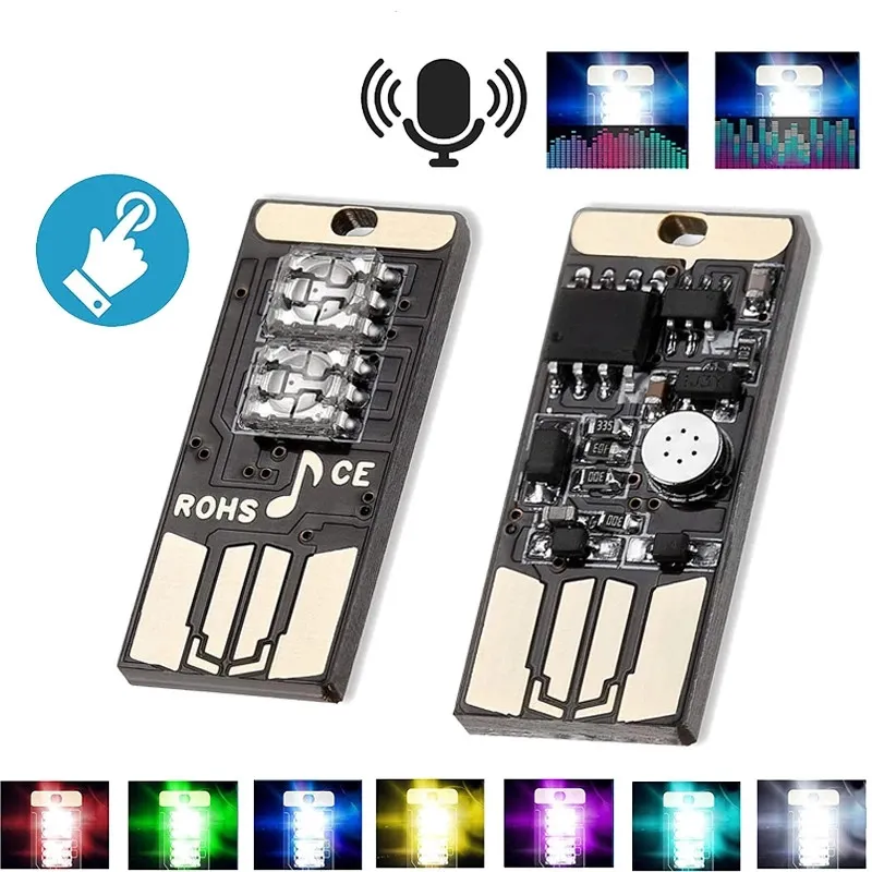 100pcs LED USB 장식 램프 자동차 인테리어 2SMD 전구 분위기 라이트 미니 작은 RGB 클럽 디스코 마술 무대 효과 음악 리듬 조명