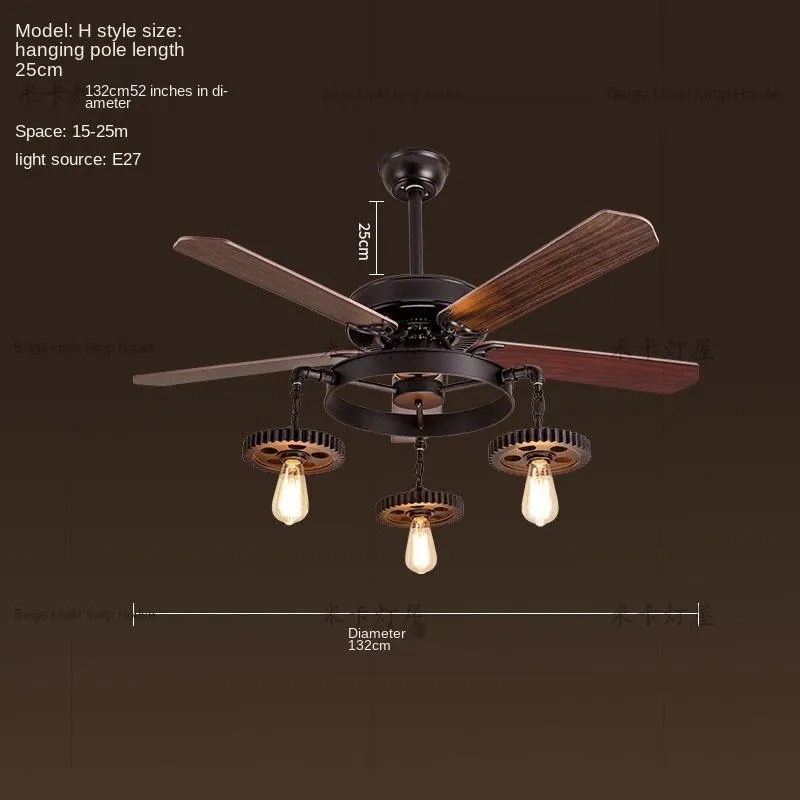 Oggetti decorativi Figurine Nord Europa Vento industriale Ventilatore da soffitto Lampada Sala da pranzo Retro Foglia di legno per uso domestico Decorazione con telecomando