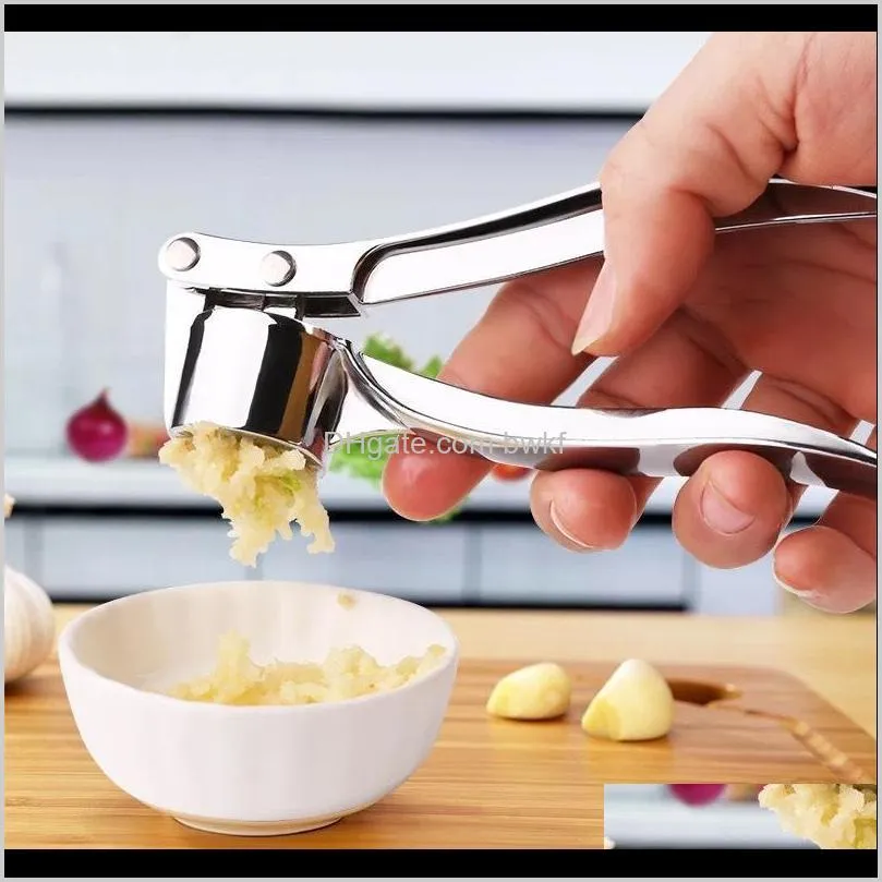 Obst Gemüse Küche, Esszimmer Bar Haus Garten Drop Lieferung 2021 Edelstahl Knoblauchpresse Brecher Kochen Squeezer Stampfer Handheld Gi