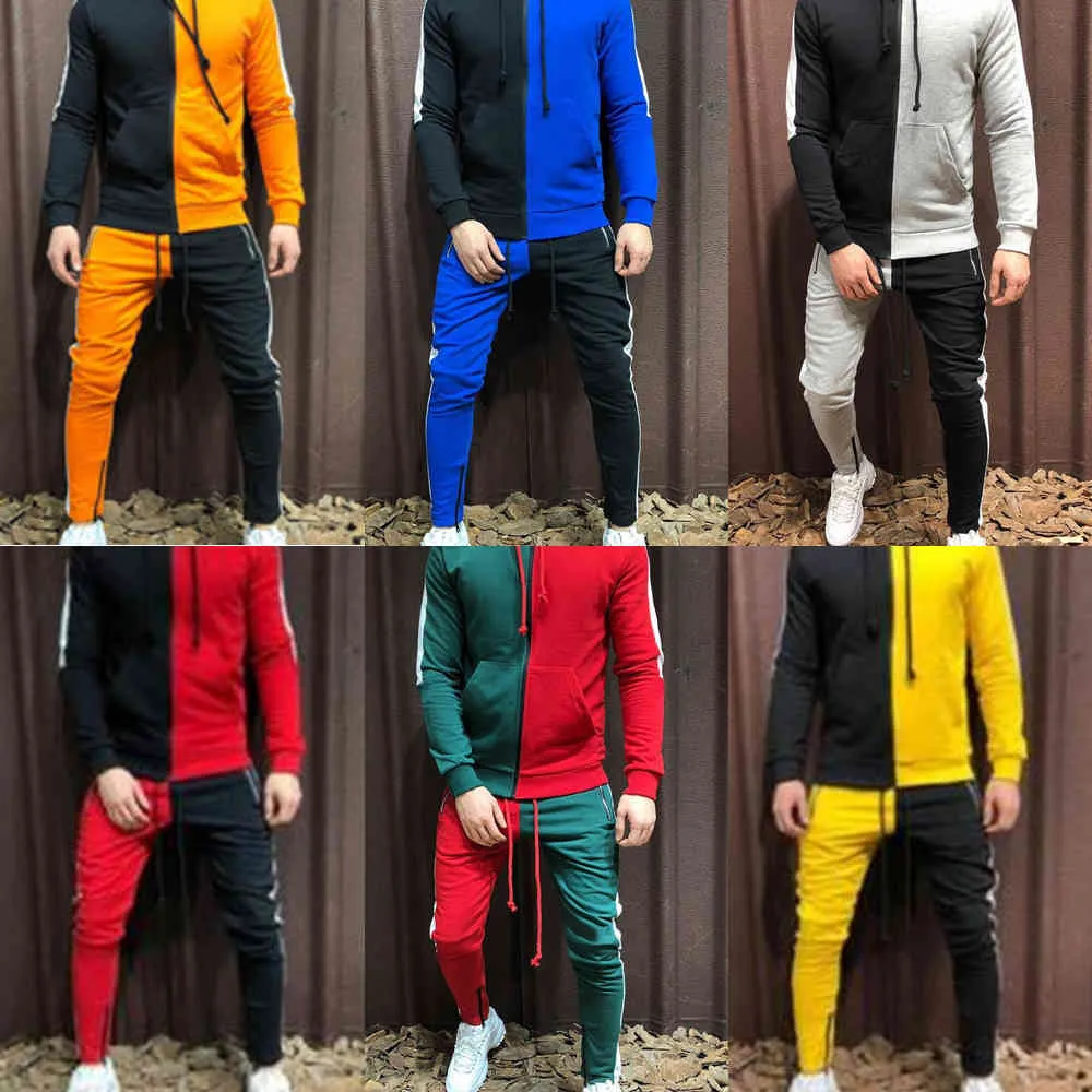 Ferramenta masculina Tracksuits Primavera Outono Patchwork Sports Roupas Suits Hoodies Calças Calças 2 pcs conjuntos de roupas x0610