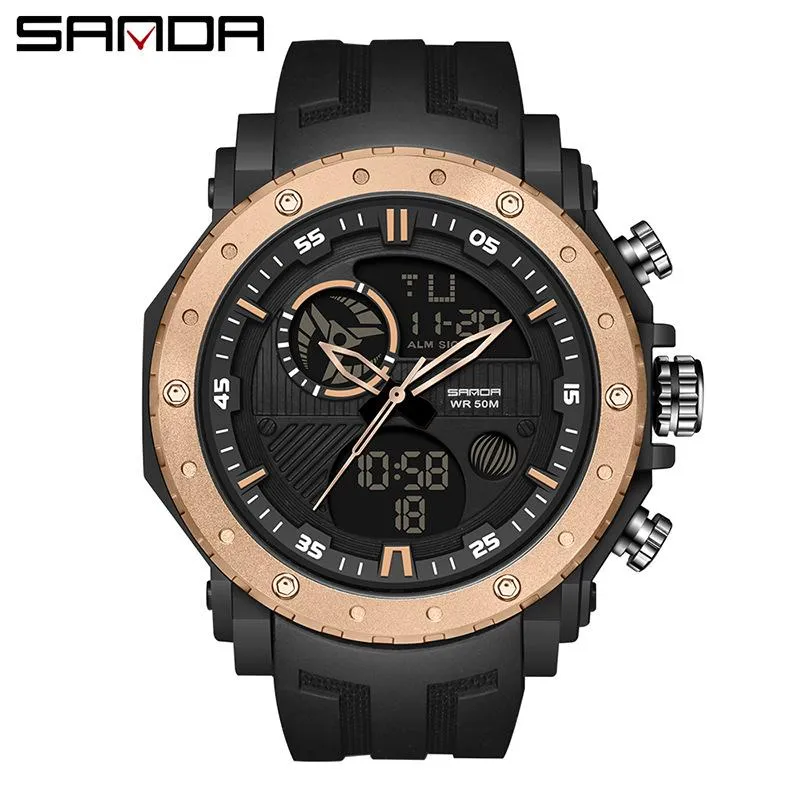 Sanda 다기능 빛나는 디지털 시계 남자 5bar 방수 야외 등산 한국 스타일 스포츠 학생 선물 손목 시계