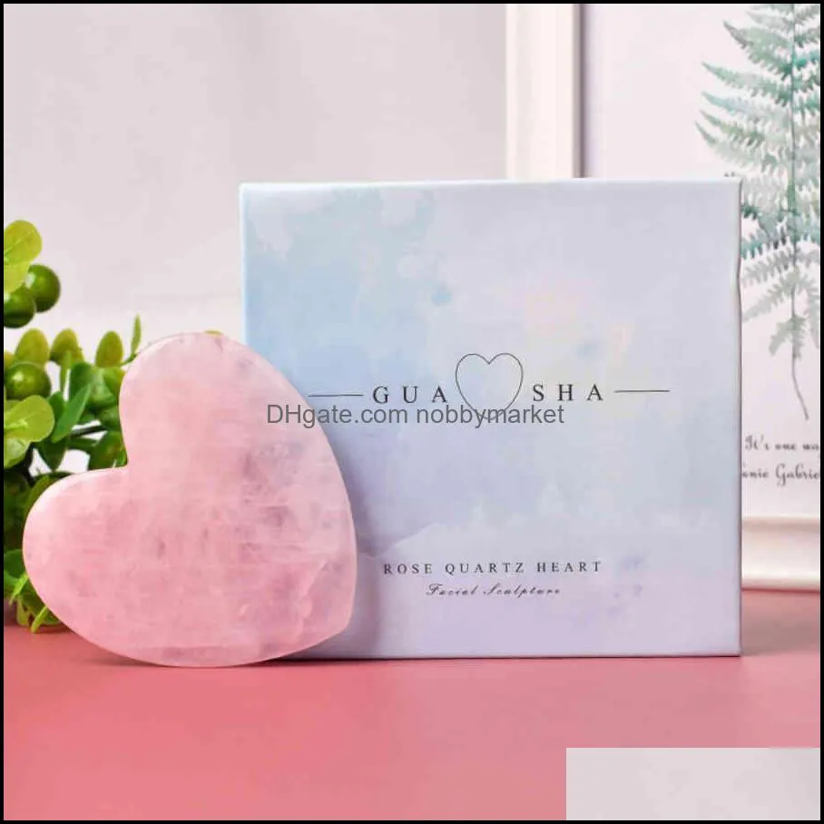 Size Natural Big Rose Quartz Flated Heart-shaped Guasha Scraper with Box for Back Neck Face Head Health Care Relaxation Massager UIVE