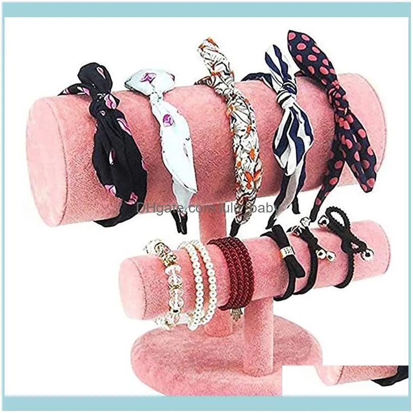Jewelry Display Rack Heart-Shaped Headband Bracelet Necklace Two-Tier Storage Pouches, Bags