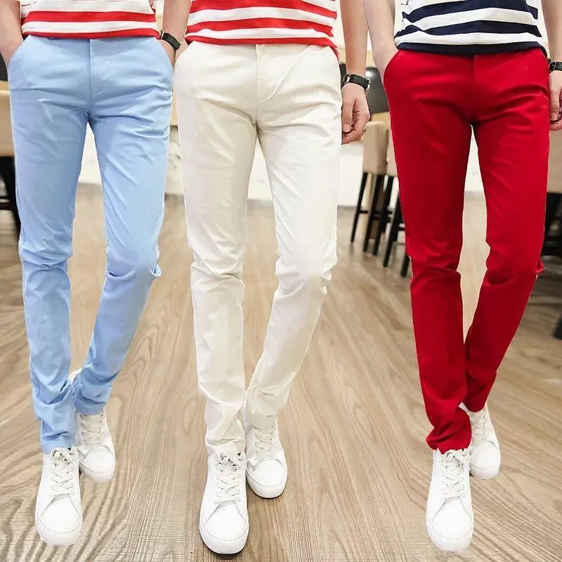 الرجال تمتد نحيل الجينز الأزياء عارضة ضئيلة صالح الدينيم السراويل البيضاء السراويل الذكور العلامة التجارية الملابس الأعمال 98٪٪ الرجال