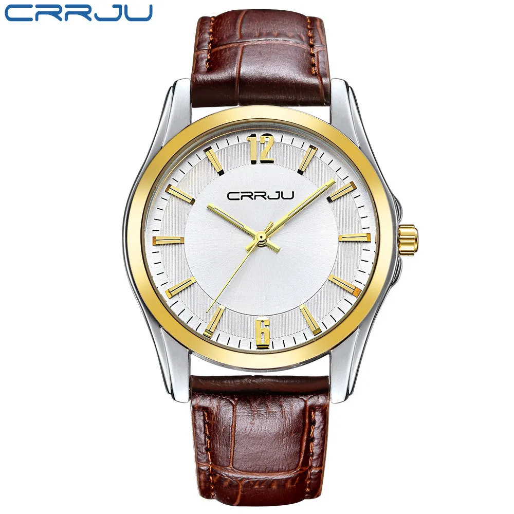 Crrju бренд мужской роскошный спортивный водонепроницаемый ультра тонкий кварцевый часы мужской случайные черные кожаные звездочные наручные часы Relogio Masculino 210517
