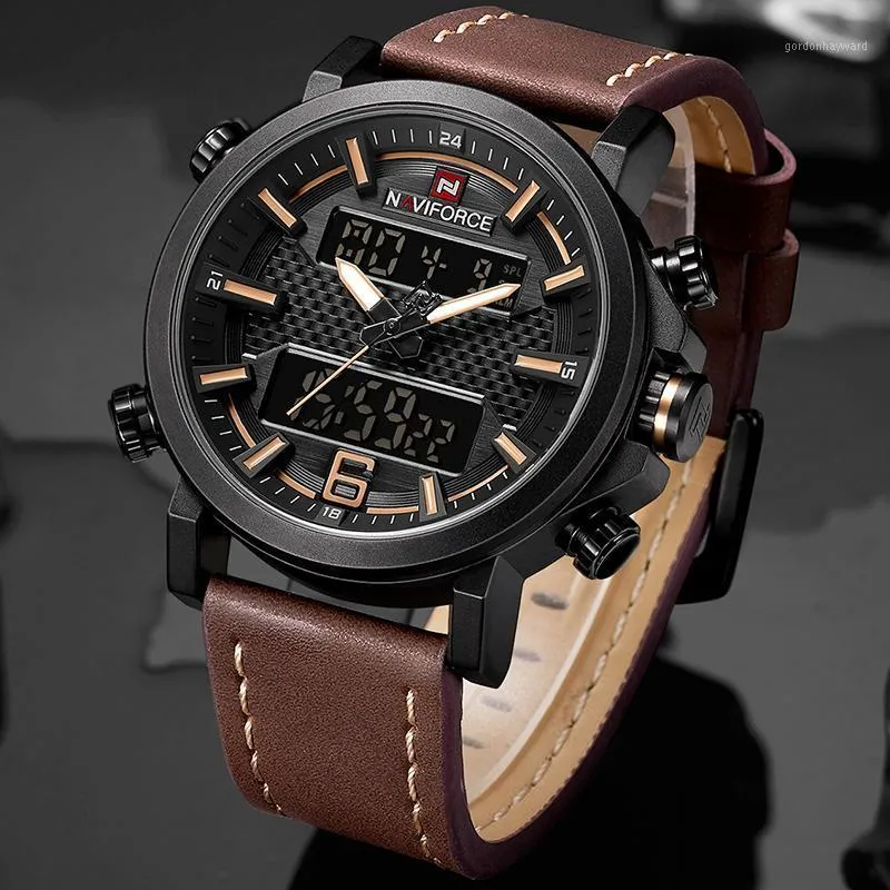 Men's Sports Watches Leather Band Waterproof Quartz WristWatch Male LED Digital Analog Clock Reloj Hombre Wristwatches