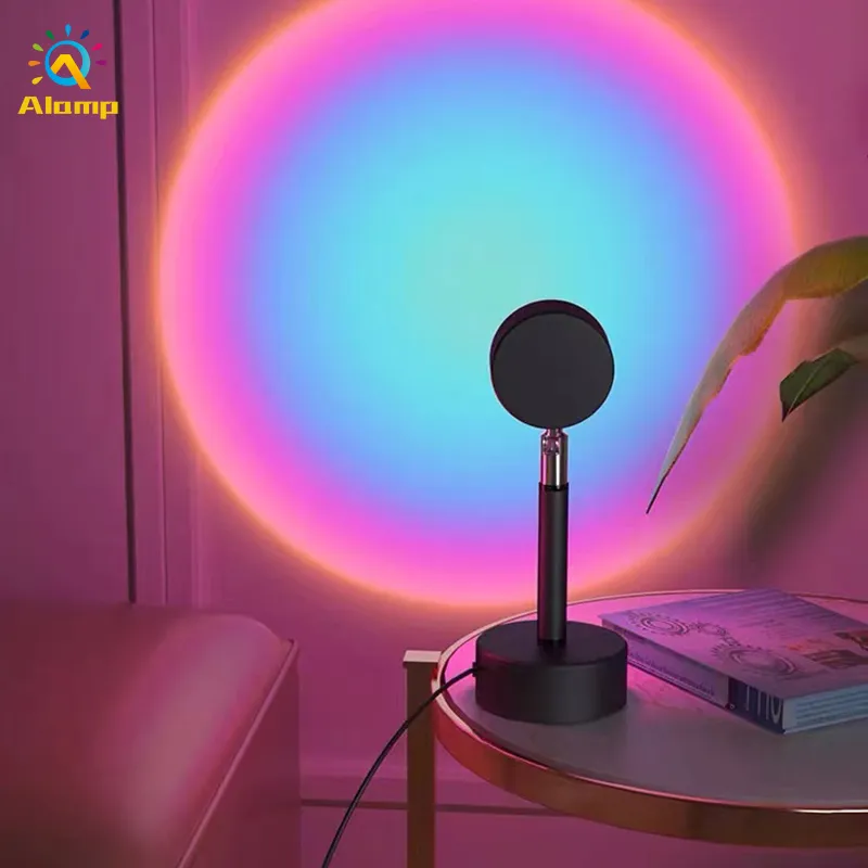Zonsondergang lamp projector led nachtlampje 90 graden rotatie regenboog projectie lichten slaapkamer thuisbar koffie sfeer verlichting lampen