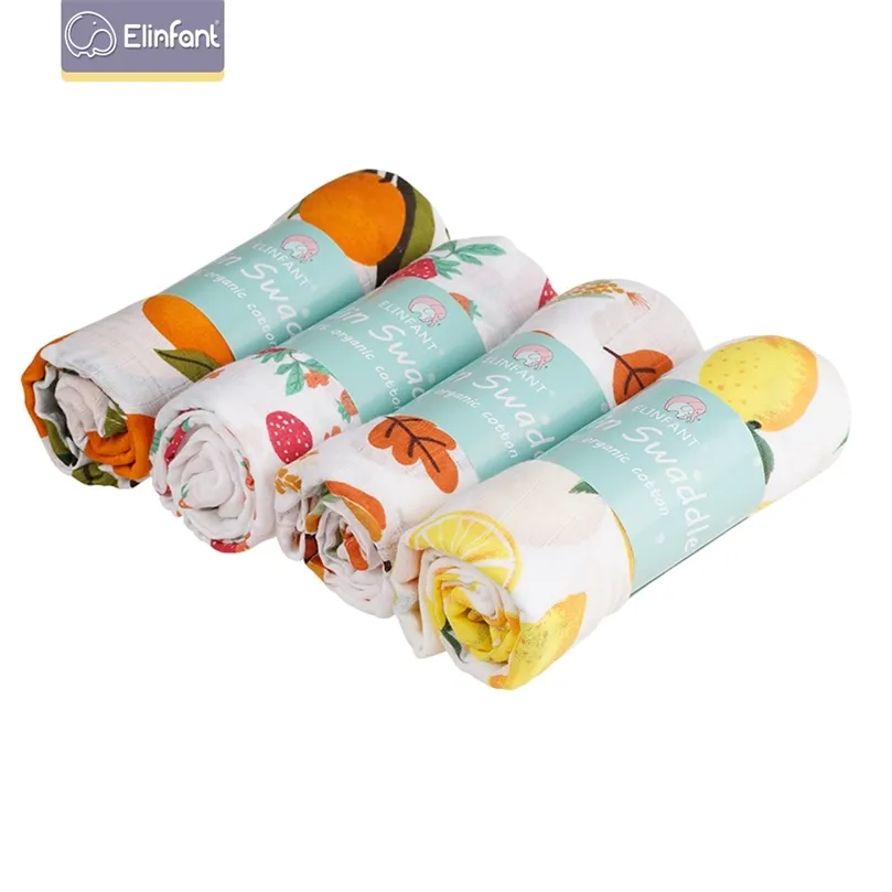 Elinfant Rainbow 4-teiliges Set Babykette aus 100 % Baumwolle, einfarbige Musselin-Wickeldecke 211105