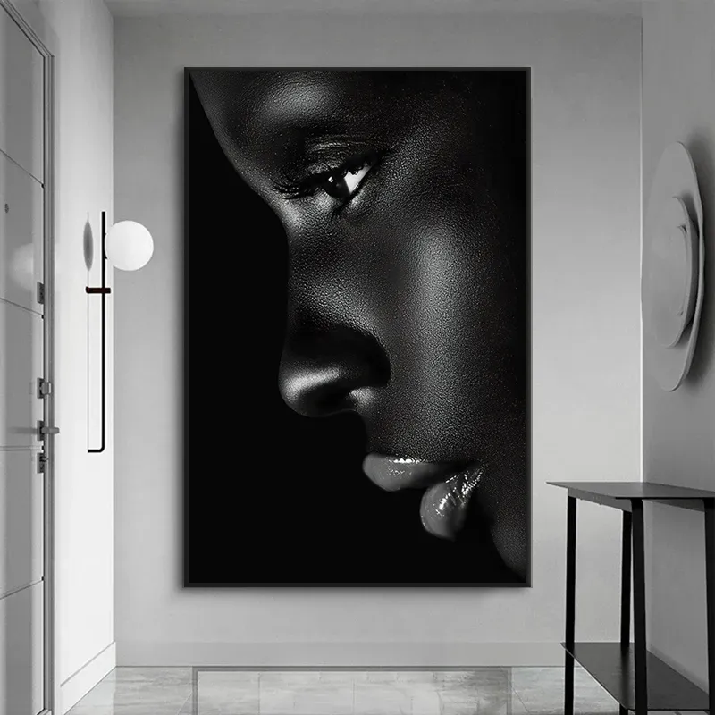 Black Profile Lip Woman Canvas Painting HD Print Figure Posters and Prints Modern Wall Art Picture for Living Room Bedroom Decor