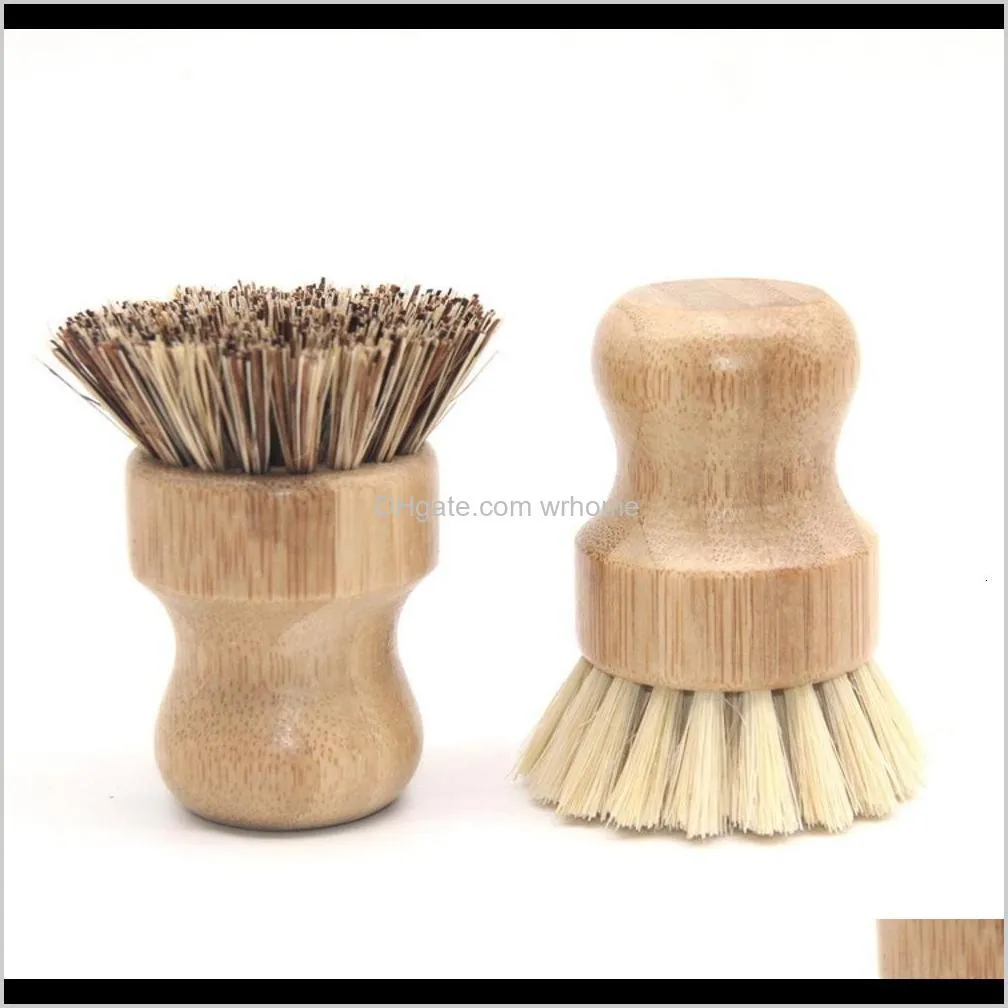 Handheld Wooden Brush Sisal Palm Dish Bowl Pan Cleaning Brushes Round Handle Pot Brush Kitchen Chores Rub Cleaning Tool WX9-1815
