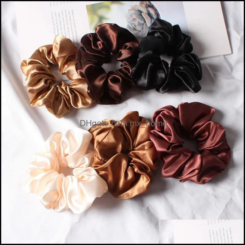 6pcs/set Satin Silk Solid Color Scrunchies Elastic Hair Bands Women Girls Hair Accessories Ponytail Holder Hair Ties R Big Size High