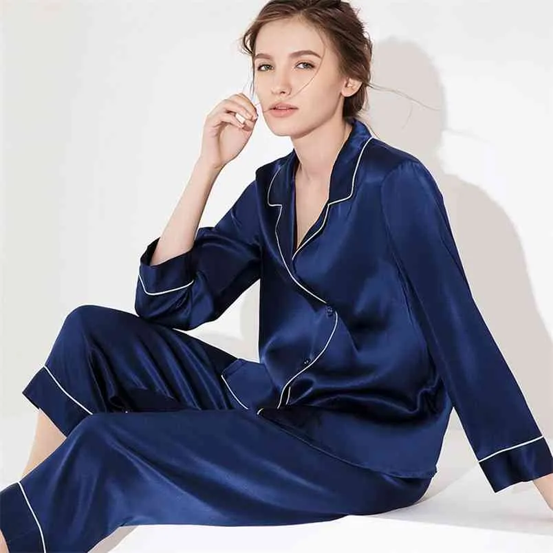 100% natural seda sexy lingerie pijama de cetim para as mulheres pijamas sleepwear pijama conjunto noite terno nightwear pijama 210830