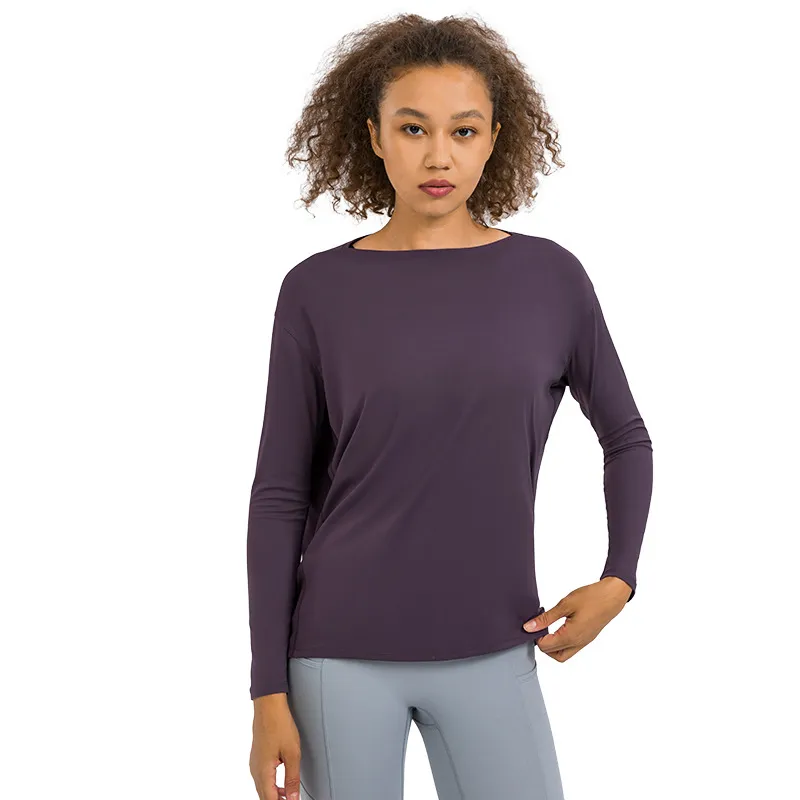 Yoga Outfit L-88 Chemise à manches longues pour femme - Haut de sport de yoga - Chemise de fitness - Longueur couvrant les fesses - Coupe décontractée - Coupe décontractée - Pour l'automne et l'hiver - Pour les déplacements