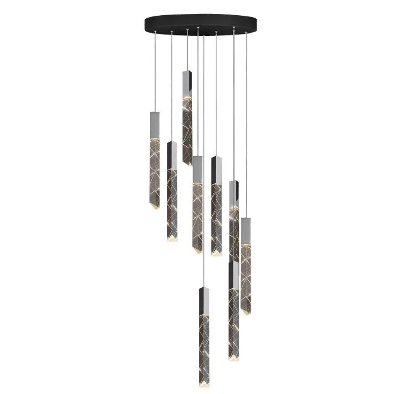 Lâmpadas pendentes de lustre de loft moderno lustre k9 cristal cromo duplex escada sala de estar luminária de luxo leve