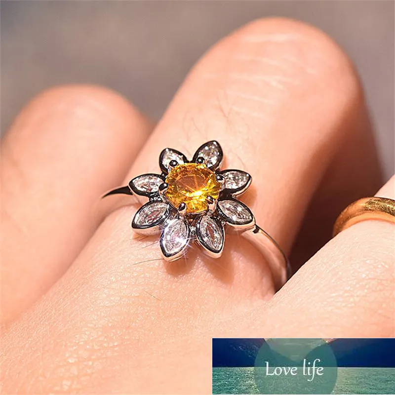Luxury Retro Sunflowers Women Rings Jewelry Sliver Crystal Zircon Ring Ladies Wedding Engagement Rings Fashion Party Jewelry  Factory price expert design Quality