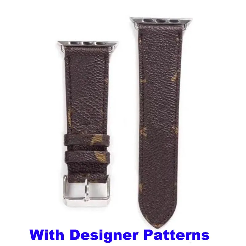 Modedesigner smart klocka Remmar För apple watch band Series 1 2 3 4 5 6 38mm 40mm 42mm 44mm PU läder SmartWatches Rembyte med adapterkontakt