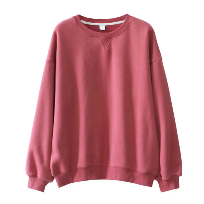 PERHAPS U Fleece Sweatshirts Pink Puff Sleeve Crew Neck Solid Loose Pullovers Casual Think Winter H0028 210529