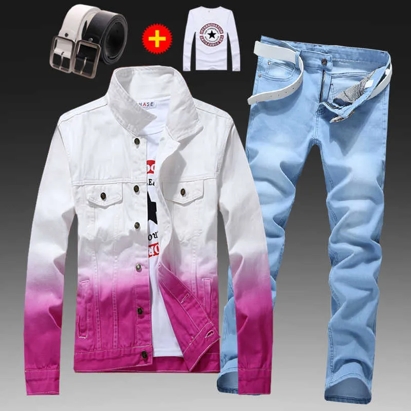 【サイズ交換OK】 Jeans And Jacket Denim Color Mixed Mens Set Shirt Jeans With Clothing