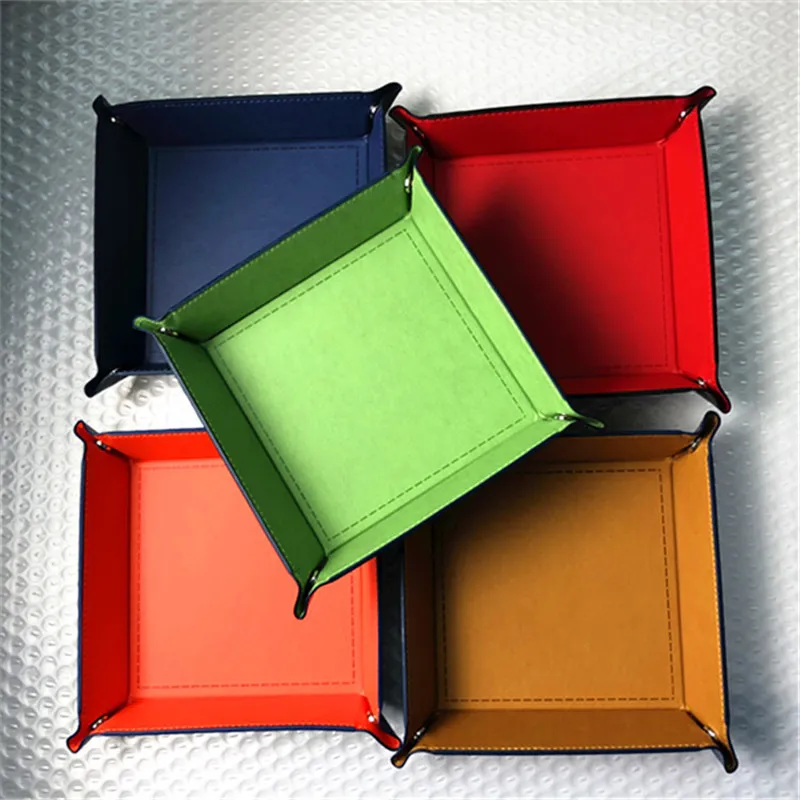 Party Favor Foldable Storage Box PU Leather Square Tray for Dice Table Games Key Wallet Coin Box Tray Desktop Storage Box Trays