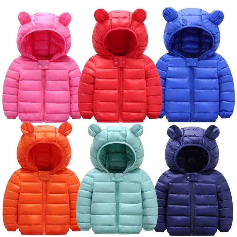 Inverno moda jaqueta de neve crianças meninos meninos roupas manga comprida com orelhas com capuz à prova de vento estilo fino pato para baixo casacos 211027