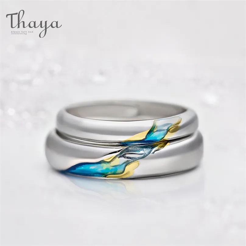 Thaya S925 Silver Couple Rings TheOtherShoreStarry Design for Women Men Resizable Symbol Love Wedding Jewelry Gifts 211217