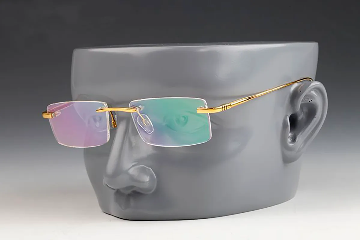 Titanium Round Leg Frameless Sunglasses with Silk Optical Decor for Men and Women