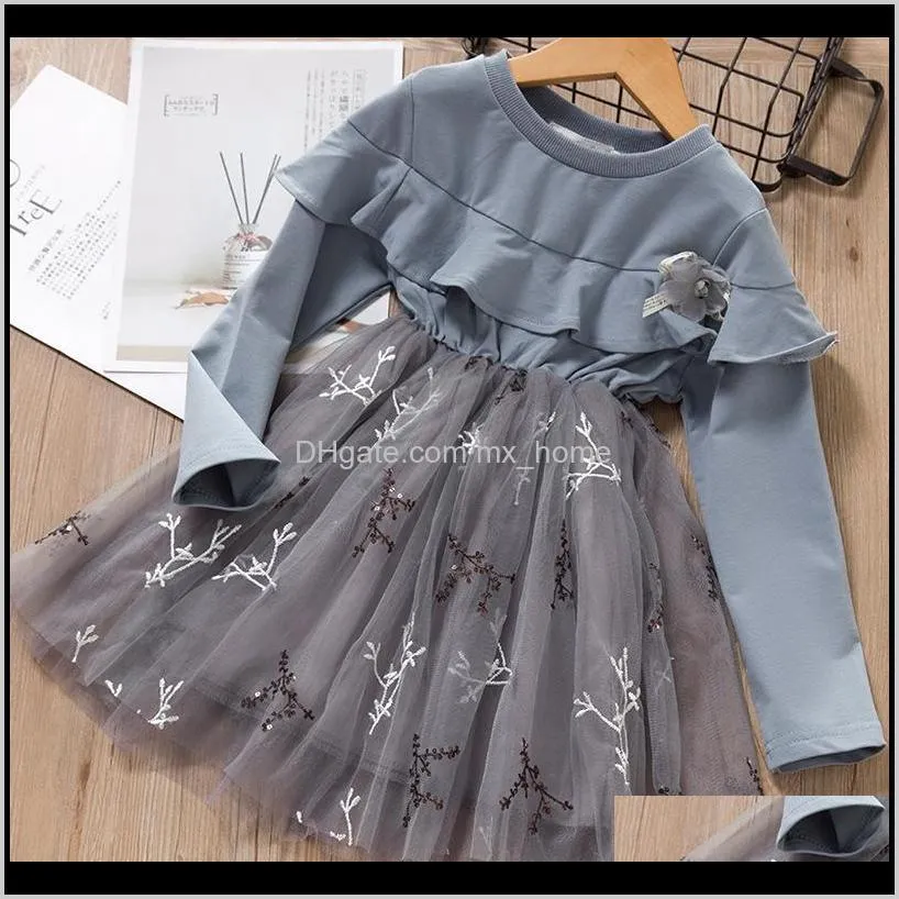 children`s clothing girls dress new spring and autumn princess dress kid`s stitching long-sleeved lace dresses