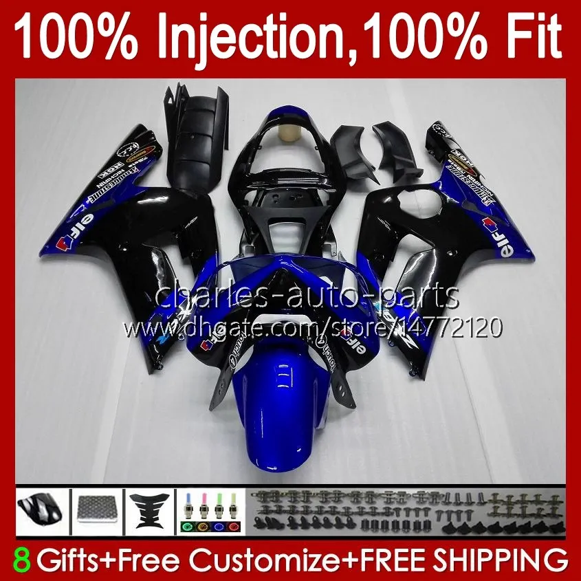 Injectie Mold Kit voor Kawasaki Ninja ZX-636 ZX600 ZX 6R 6 R 600 CC 03-04 Body 8NO.10 ZX 636 600CC ZX6R 03 04 ZX600C ZX636 ZX-6R 2003 2004 FACKING OEM Carrosserie Fabriek Blauw