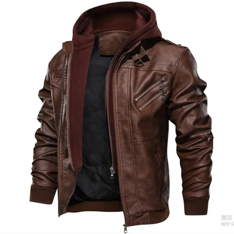 Veste en cuir de moto d'automne d'hiver pour hommes coupe-vent à capuche vestes en PU vêtements d'extérieur pour hommes vestes de baseball chaudes plus taille 3XL 211111