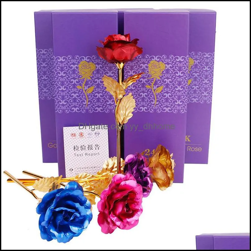 Foil Artificial Rose Flower with Display Stand Best Gift for Valentine`s Day Mother`s Day Wedding Decoration JK2101XB