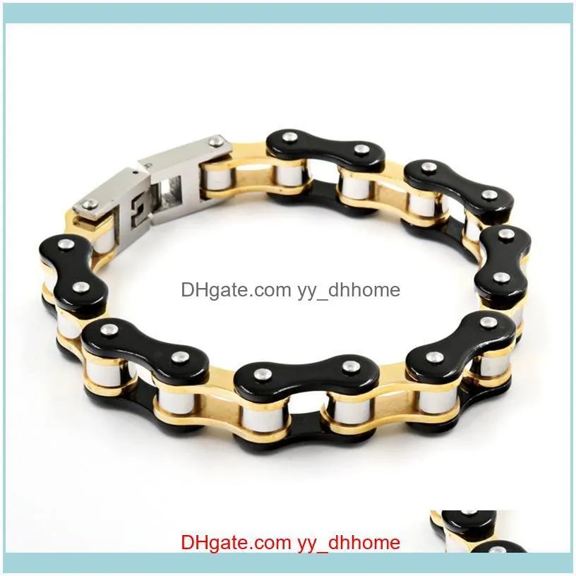 Cool Men Biker Bicycle Motorcycle Chain Men`s Bracelets China Bangles Fashion Black Gold Color Stainless Steel Jewelry Bracelet1