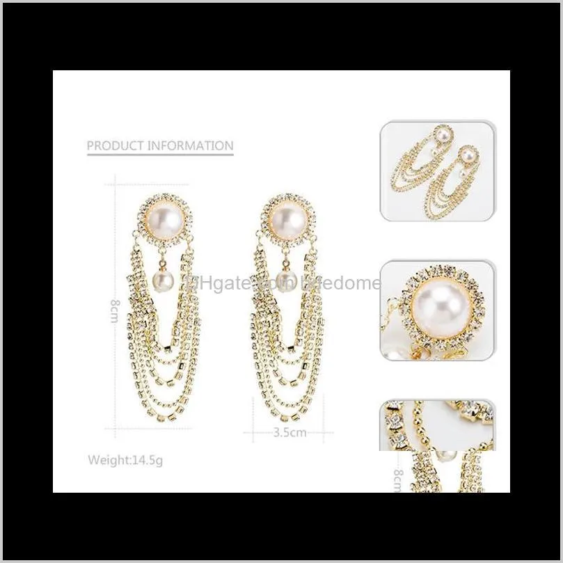blingbling exaggerated new fashion large round pearl diamond earrings for female ear studs long tassel earrings