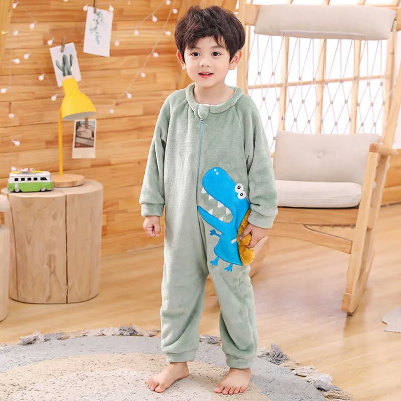 Çocuk tulum pijama giysileri bebek kız erkek çocuklar için karikatür hayvan pijama unisex cosplay pijama kış ev servisi 210908