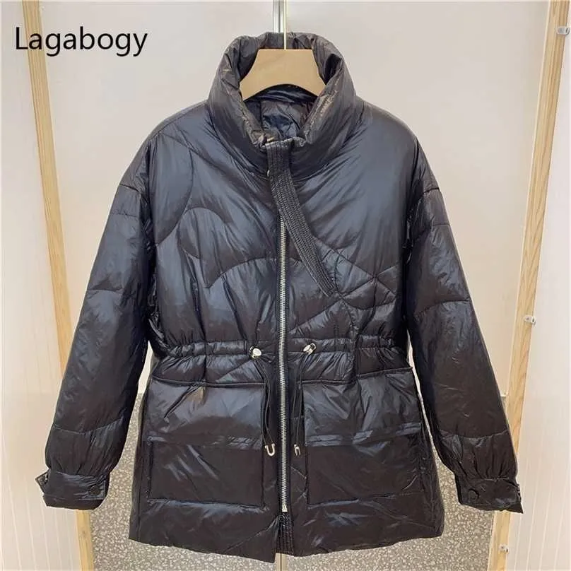 Lagabogy Winter Coat Women 90%White Duck Down Parka Female Lightweight Batwing Long Sleeve Puffer Jacket Loose Warm Outwear 211013