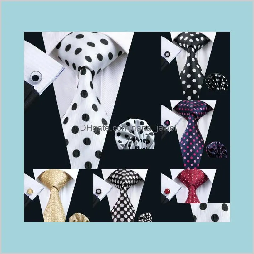 Cravates Accessoires De Mode Fast Polka Dots Style En Gros Cravate Hanky Boutons De Manchette Classique Soie Jacquard Tissé Hommes Cravate Ensemble 8Dot5Cm
