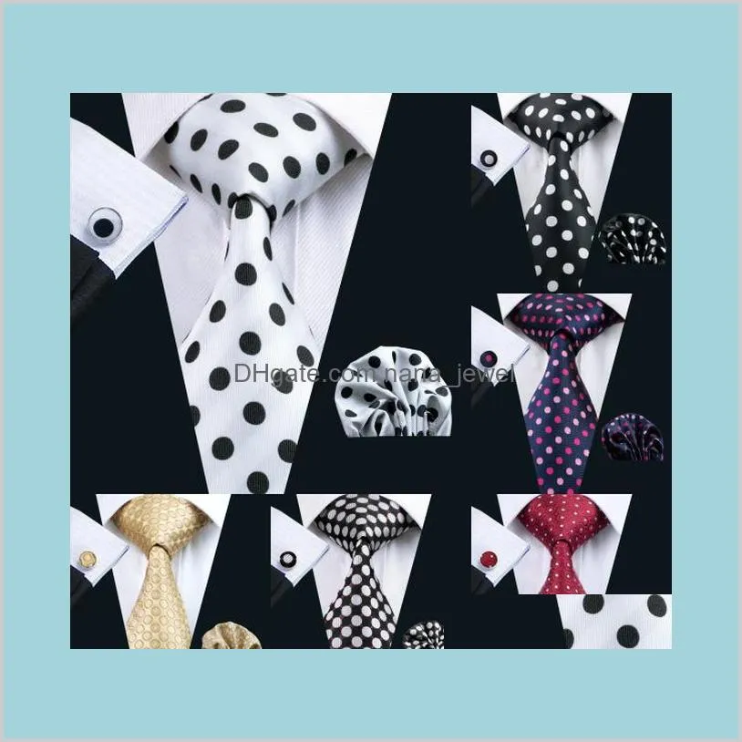 Neck Ties Fashion Accessories Fast Polka Dots Style Wholesale Necktie Hanky Cufflinks Classic Silk Jacquard Woven Mens Tie Set 8Dot5Cm