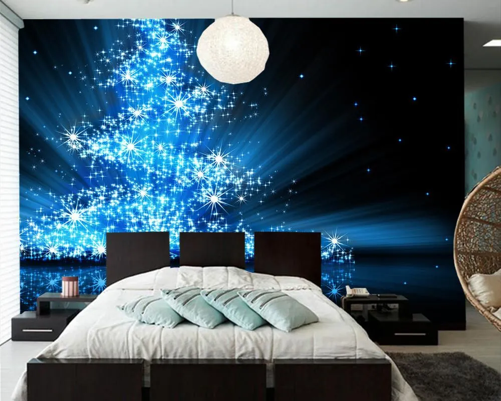 受注後お取り寄せ 壁紙ブルークリスマスツリー3d壁紙papel De Parede リビングルームsofaテレビ壁寝室のペーパーホーム装飾レストランバー壁画 全巻セット送料無料 ホーム ガーデン ホームデコ Viskasprekybai Lt