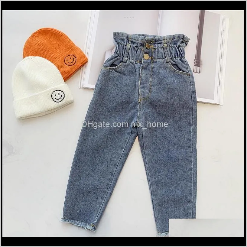 kids jeans pants for girls solid color high waist jeans cotton casual children denim trousers summer autumn bottoms trousers 201204