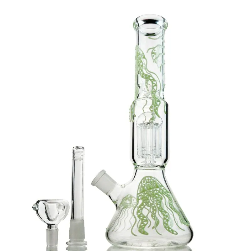 Ligne 3D narguilés brillent dans le noir Bong 6 bras arbre Perc Dab plates-formes conduites d'eau de 5mm d'épaisseur joint femelle de 18mm avec bol en verre