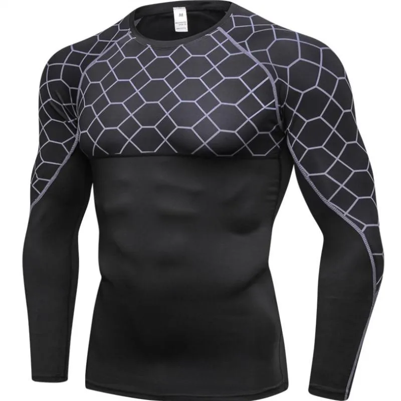 Running Jerseys 2021 Sports Tights Long-sleeved Men's Printing Splicing Fitness Stretch Suit Quick-drying Basketball Training