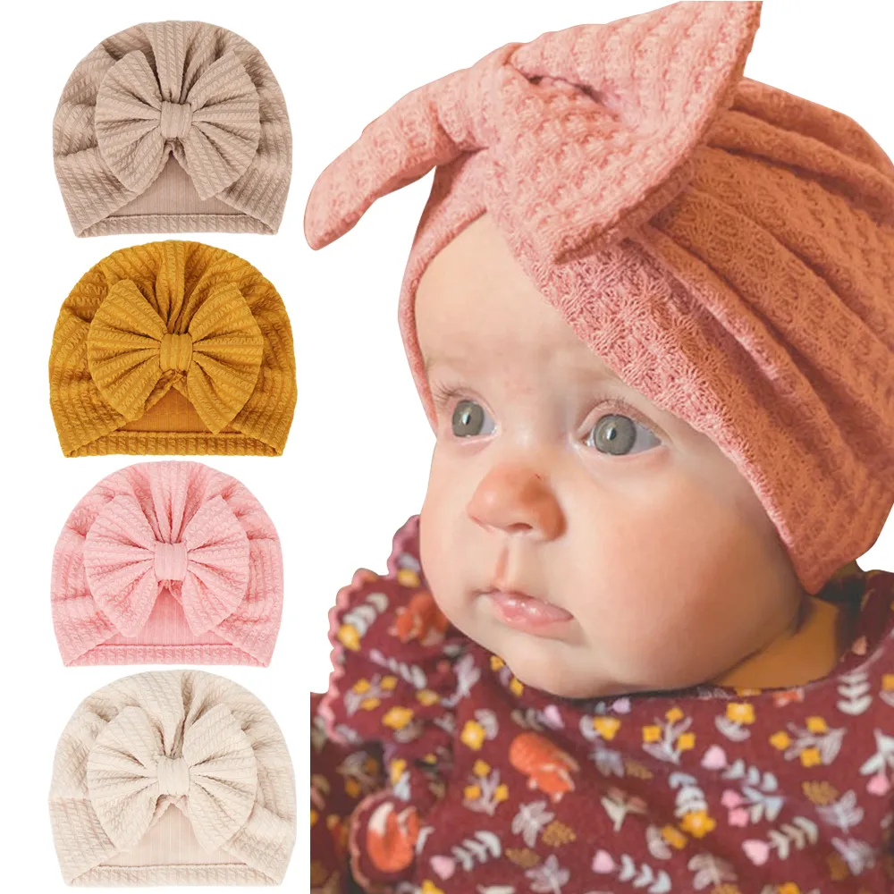 Baby hattar stor båge turban hår bowknot keps huvud wraps för spädbarn barn öron täcker toddler barn elastisk båge mössa solid färg kbh348