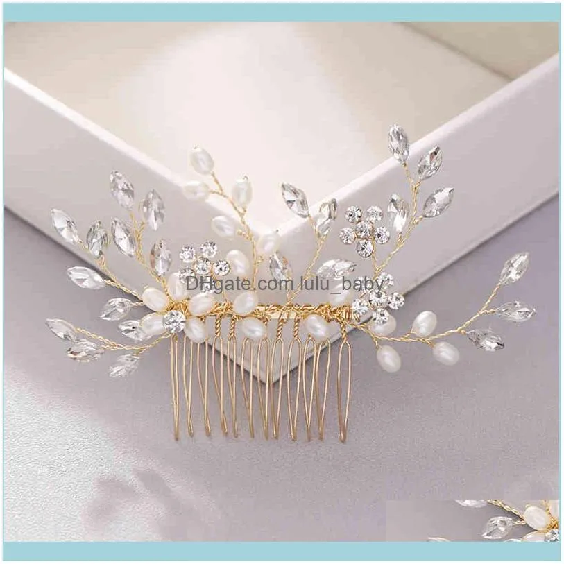 Pearl Crystal Wedding Combs Accessories Silver Color Women Back Decorative Comb Bridal Headpiece Hair Jewelry