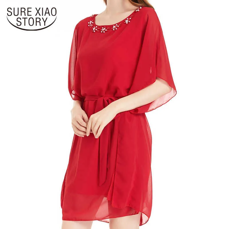 Plus Size Dress Summer Dress Zomerjurk Dames Plus Size Abiti per le donne 4XL Vestido Mujer Verano Solid Mezza vestito in chiffon 4241 50 210528