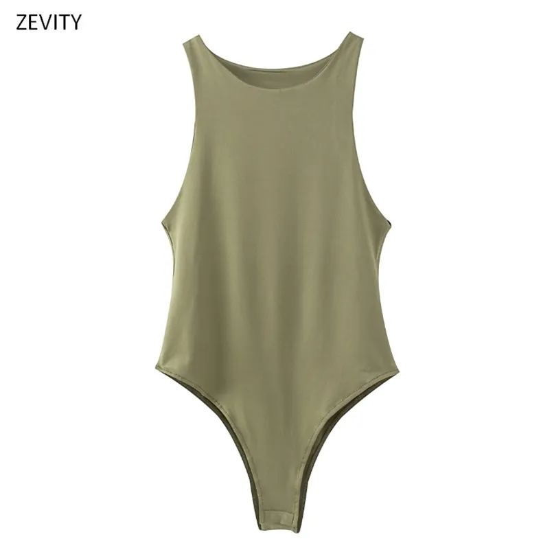 Mulheres sexy sem mangas cor sólida fino bodysuits feminino chique o pescoço macio blusa marca escritório desgaste playsuits ls6718 210420