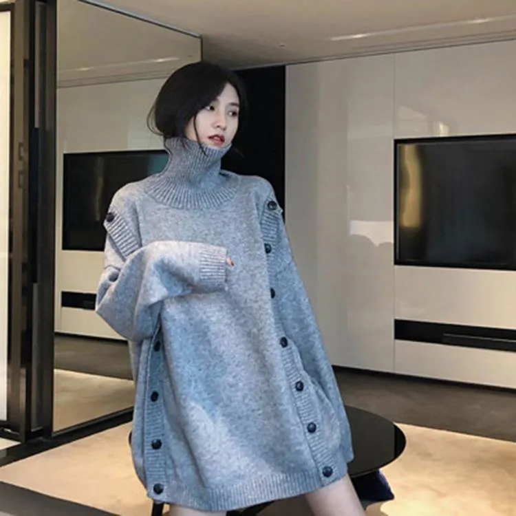 女性用パーカースウェットファクトリー直接供給2021冬怠惰な風のセーター女性Dongguan長袖プルオーバータートルネック暖かい緩い